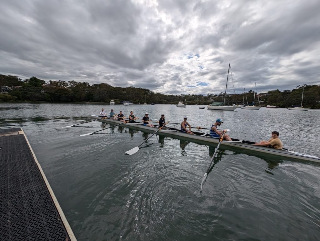 Members of the Learn to Row Group head out in an eight