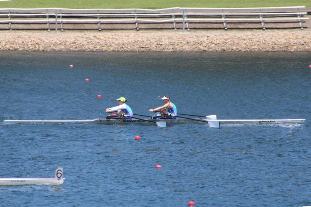 Katherine Vargozsky and Bronte Marshall taking the lead in the Para 2x Sprint Championships 